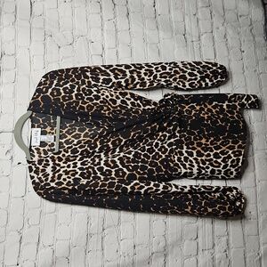 Joseph Ribkoff animal print Wrap Blouse With Tie Waist Size 12 EUC